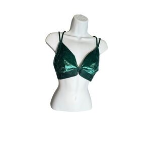 Victoria’s Secret PINK Green Velvet Bralette M Strappy Back Wireless Bra Top